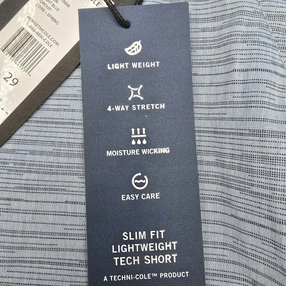NEW Kenneth Cole Techni-Cole Men's Tech Stretch Slim Fit Shorts Light Grey Sz 29